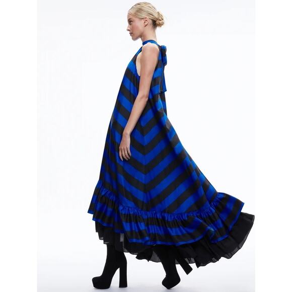 Alice + Olivia Blue and Black Striped Halter Maxi Dress - Picture 5 of 11